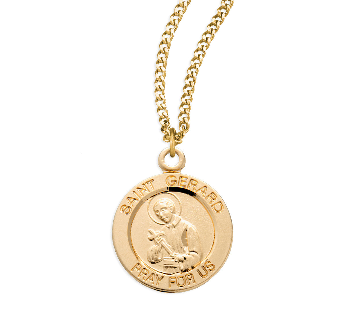 Patron Saint Gerard Round Gold Over Sterling Silver Medal Necklace | 16kt Gold Plated .925 Silver