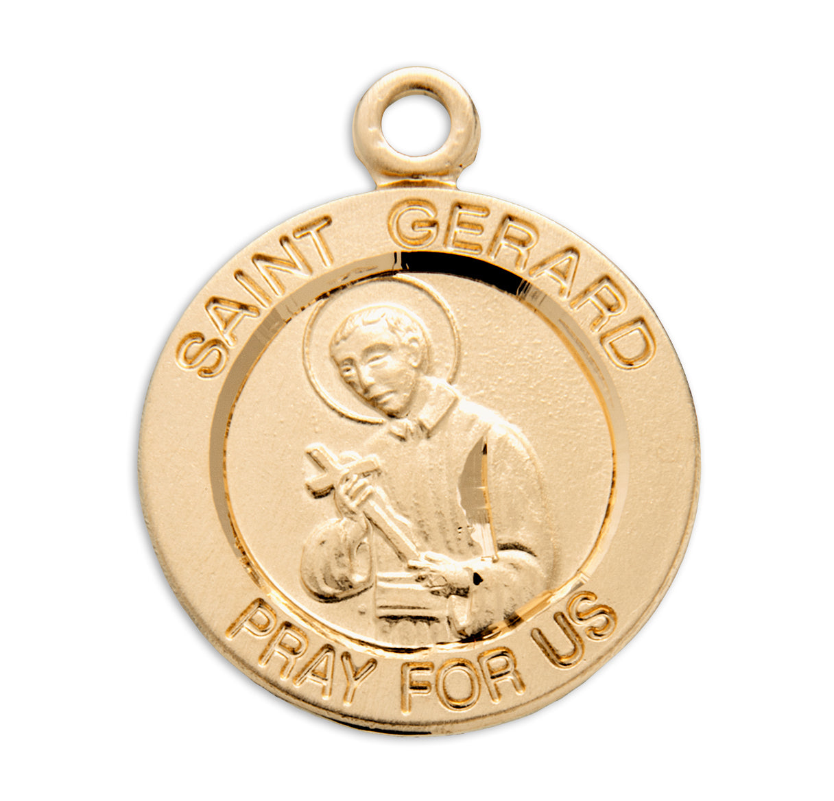 Patron Saint Gerard Round Gold Over Sterling Silver Medal Necklace | 16kt Gold Plated .925 Silver