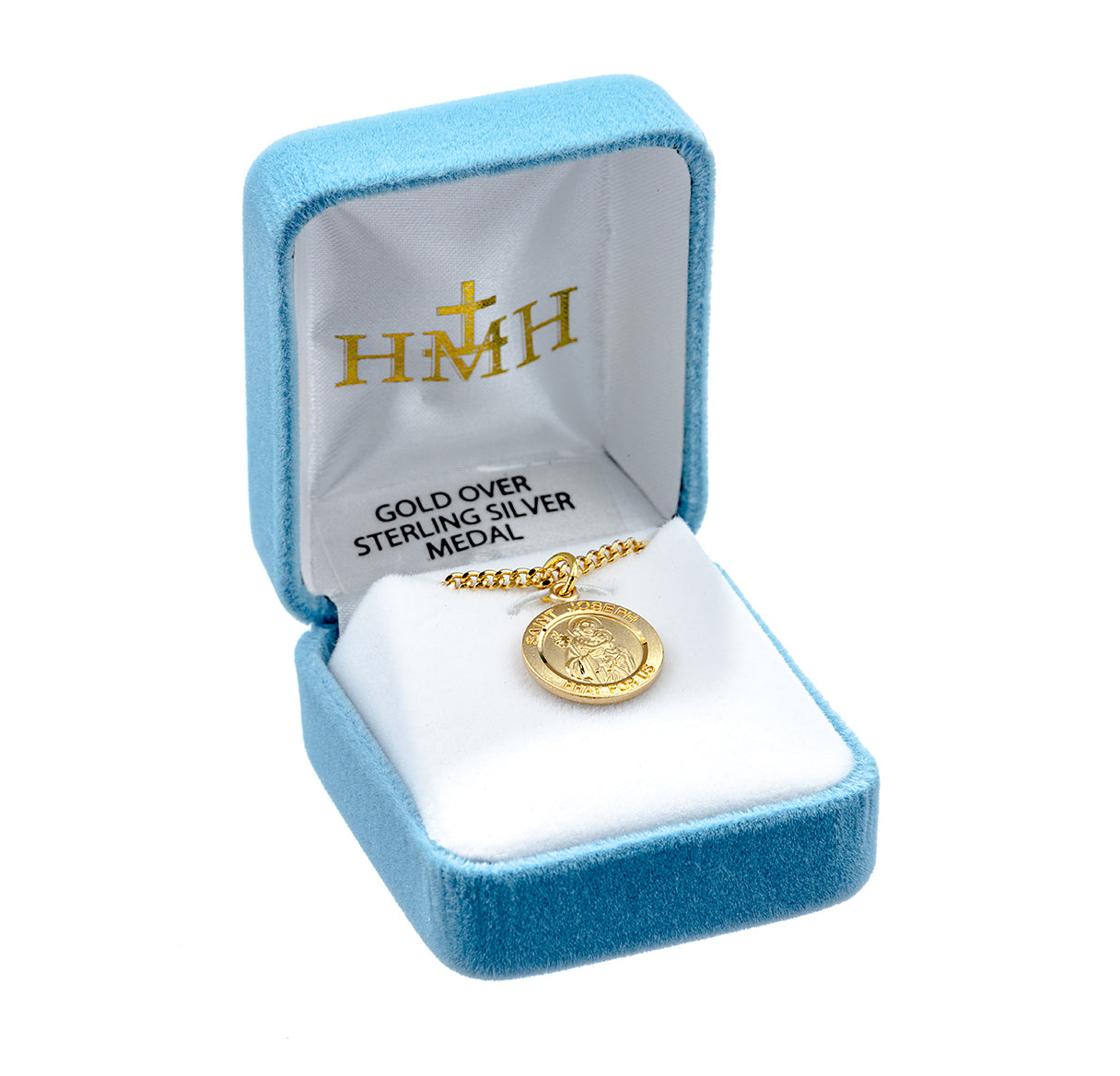 Patron Saint Joseph Round Gold Over Sterling Silver Medal Necklace | 16kt Gold Plated .925 Silver