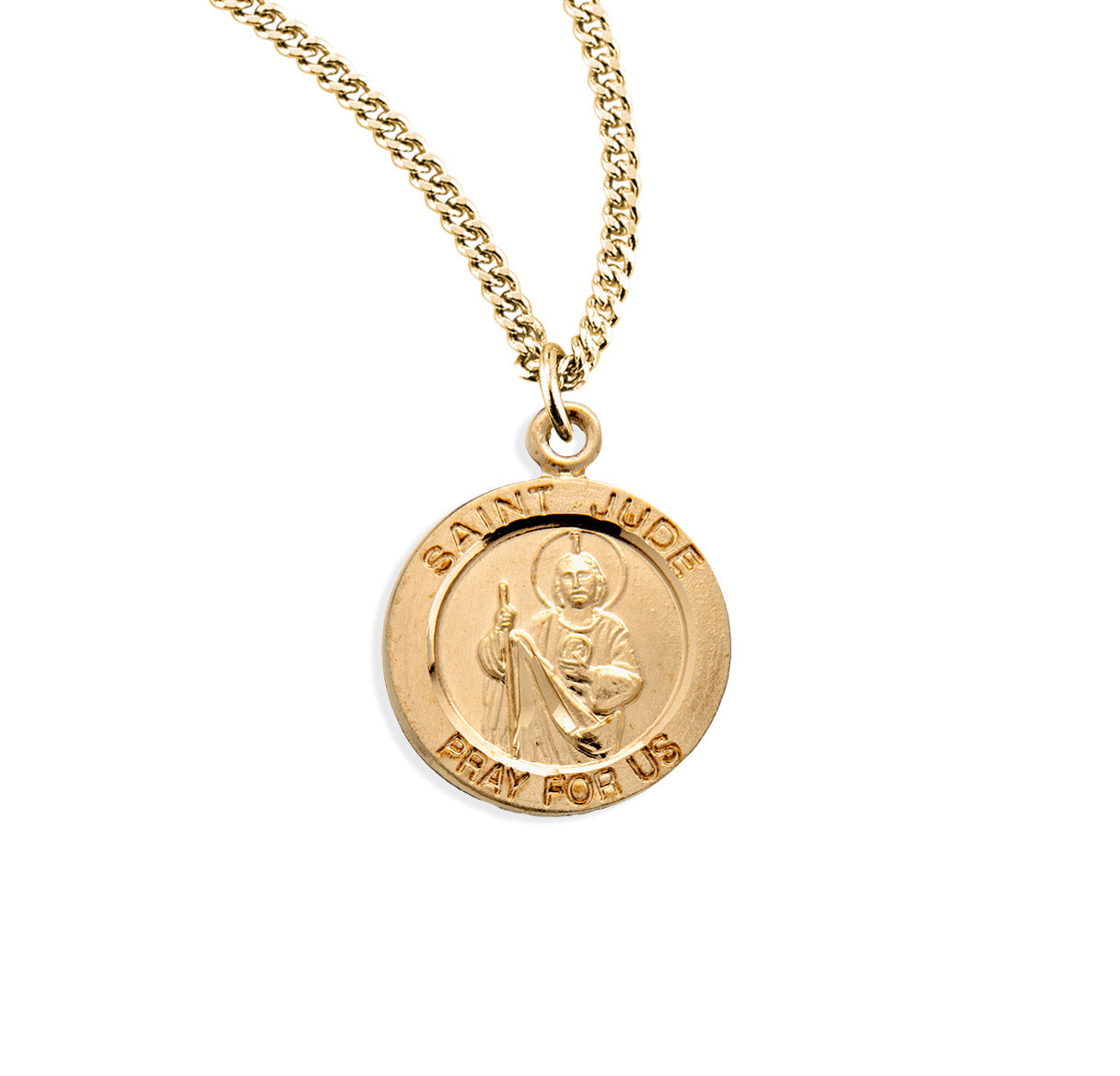 Patron Saint Jude Round Gold Over Sterling Silver Medal Necklace | 16kt Gold Plated .925 Silver