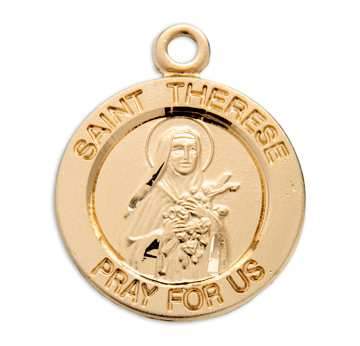 Patron Saint THerese of Lisieux Round Gold Over Sterling Silver Medal Necklace | 16kt Gold Plated .925 Silver