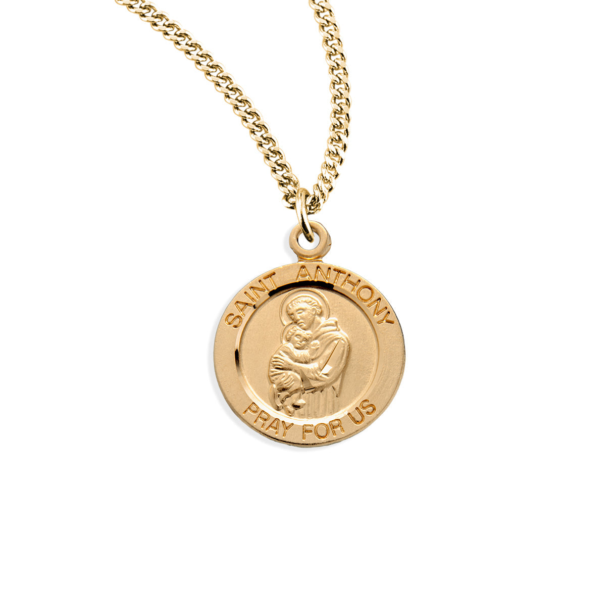 Patron Saint Anthony Round Gold Over Sterling Silver Medal Necklace | 16kt Gold Plated .925 Silver