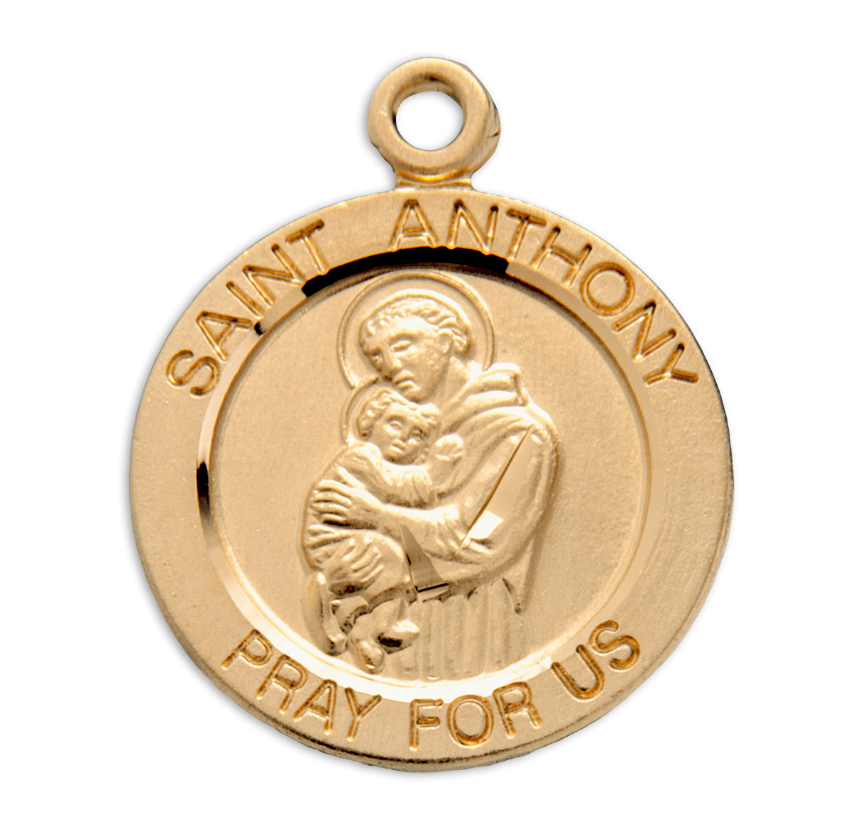 Patron Saint Anthony Round Gold Over Sterling Silver Medal Necklace | 16kt Gold Plated .925 Silver