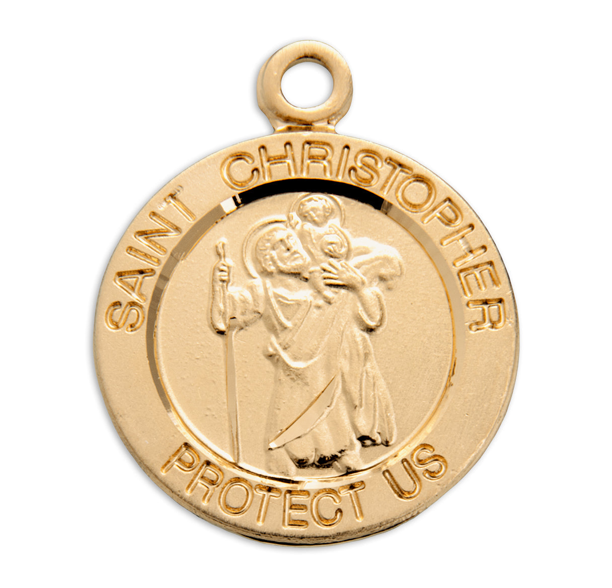 Patron Saint Christopher Round Gold Over Sterling Silver Medal Necklace | 16kt Gold Plated .925 Silver
