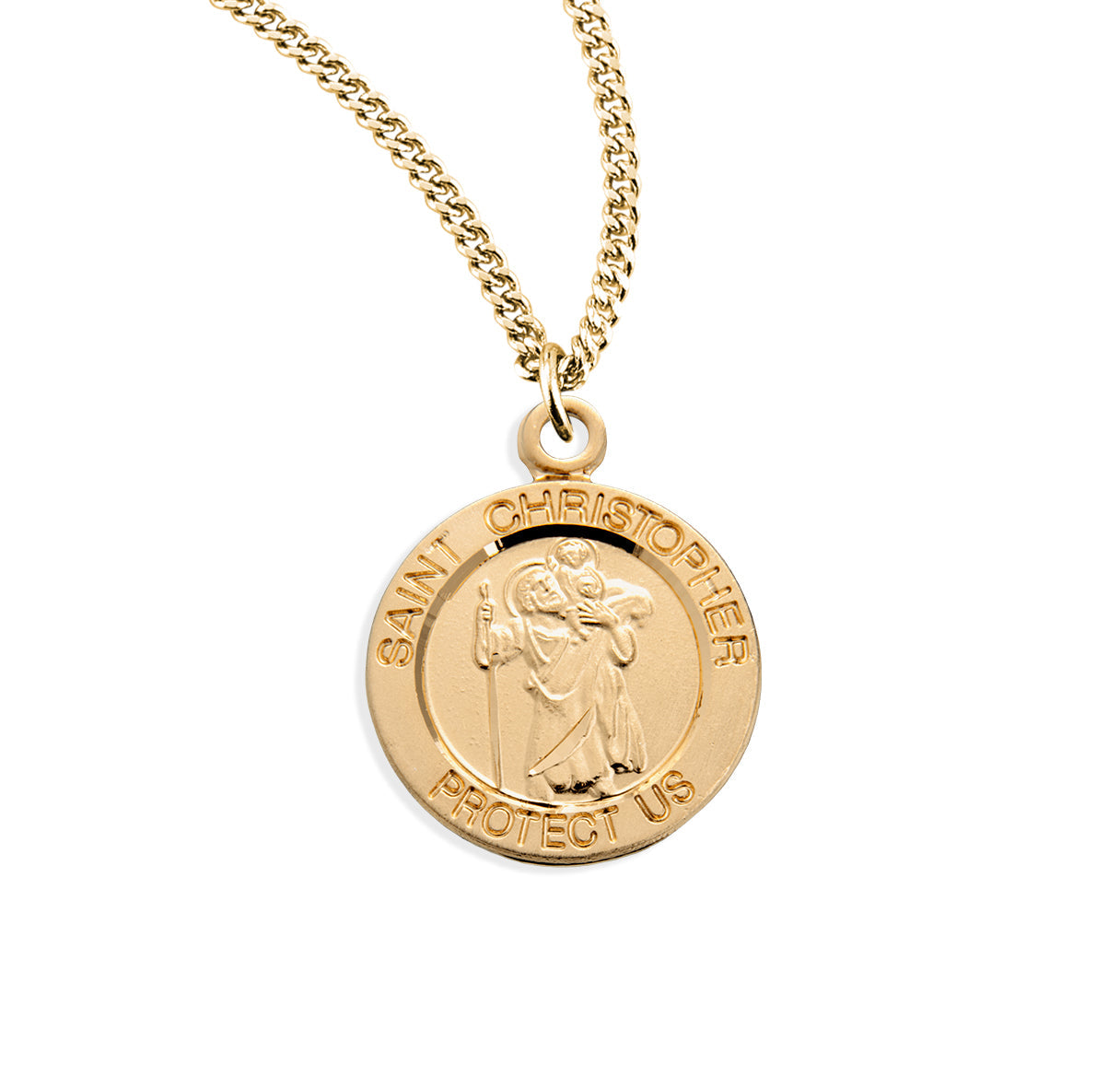 Patron Saint Christopher Round Gold Over Sterling Silver Medal Necklace | 16kt Gold Plated .925 Silver