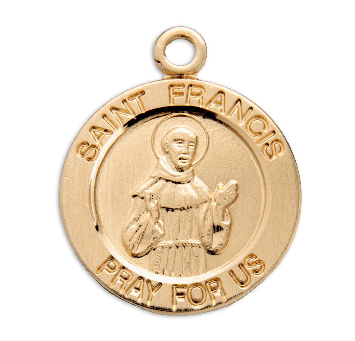 Patron Saint Francis of Assisi Round Gold Over Sterling Silver Medal Necklace | 16kt Gold Plated .925 Silver