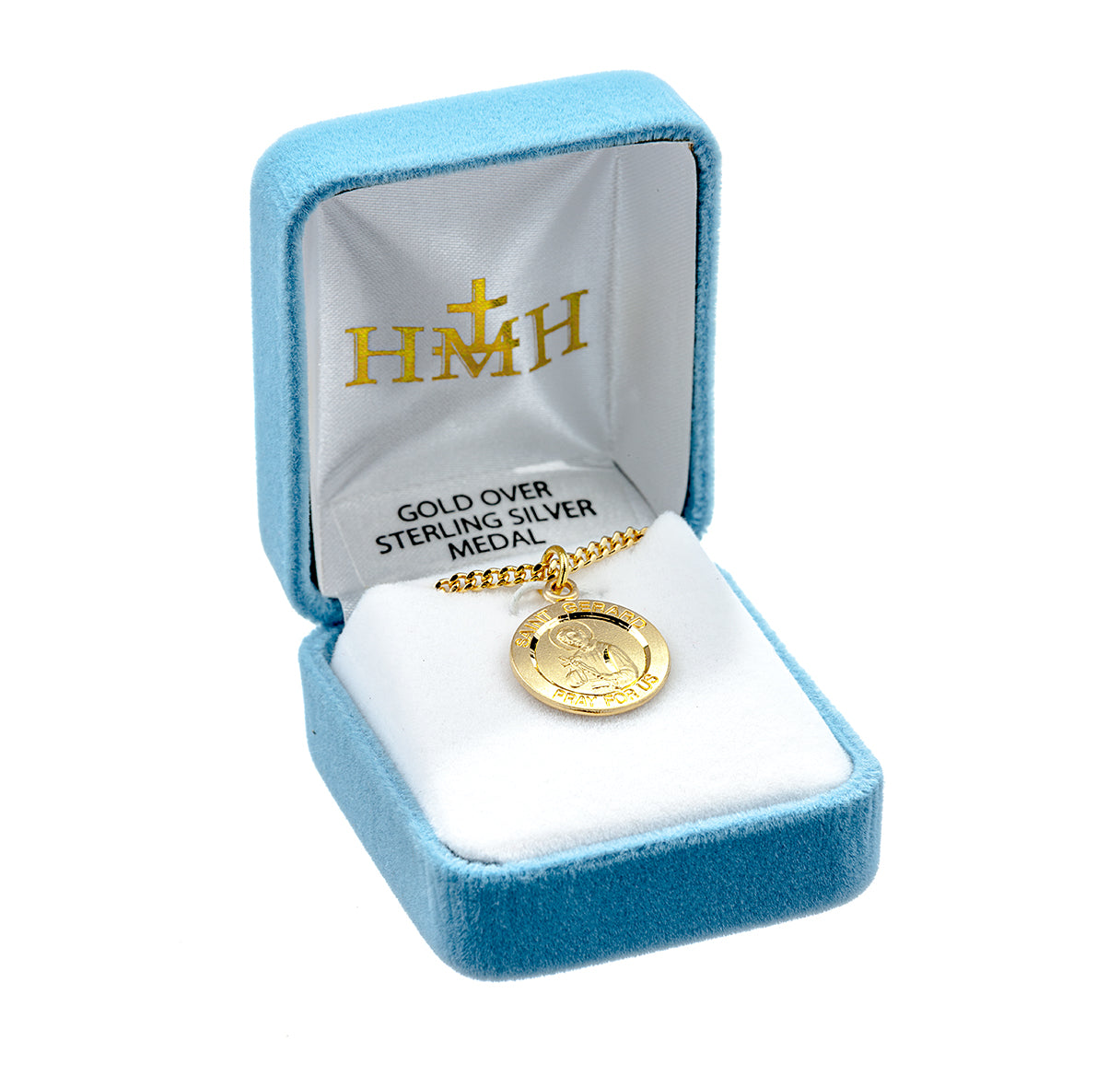 Patron Saint Gerard Round Gold Over Sterling Silver Medal Necklace | 16kt Gold Plated .925 Silver