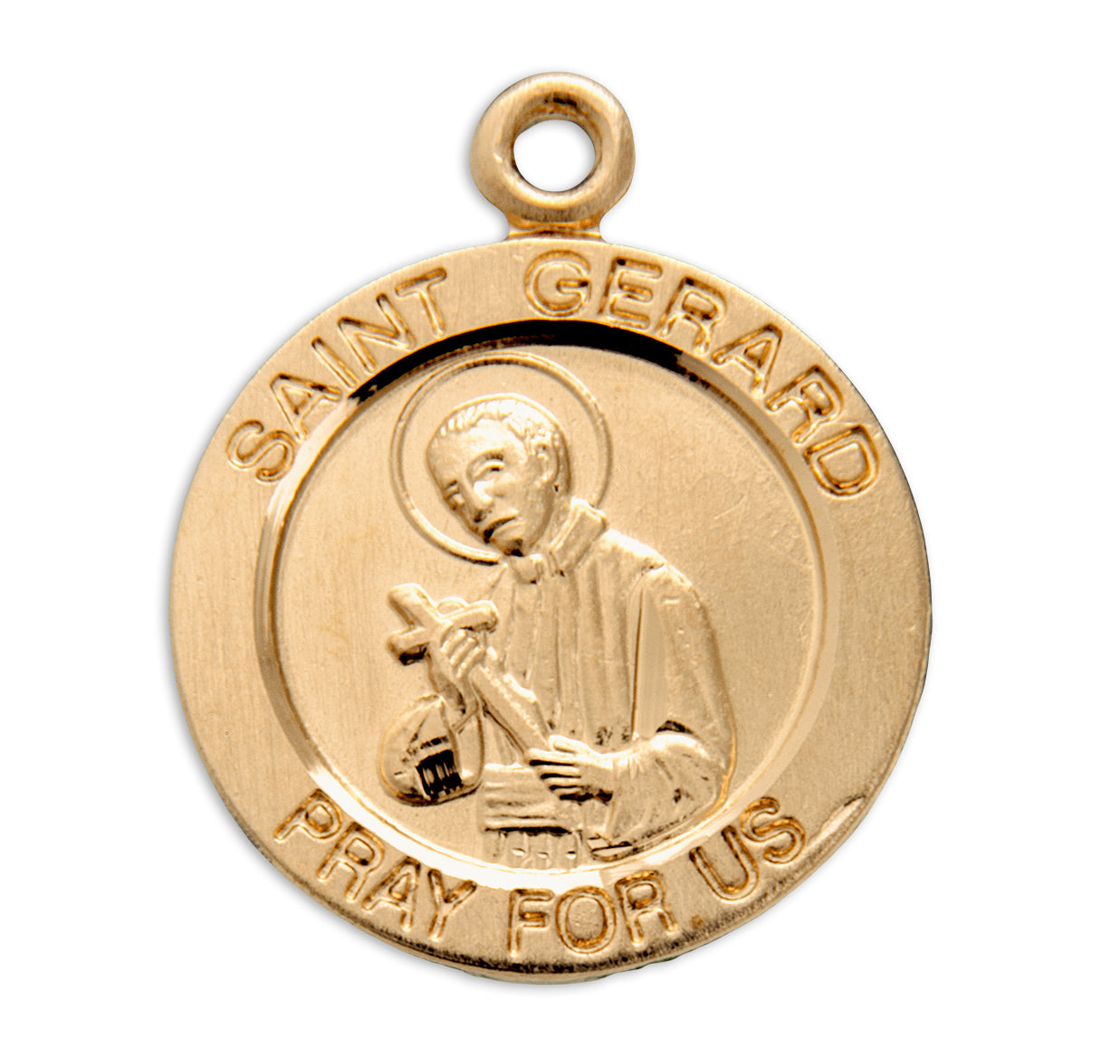 Patron Saint Gerard Round Gold Over Sterling Silver Medal Necklace | 16kt Gold Plated .925 Silver