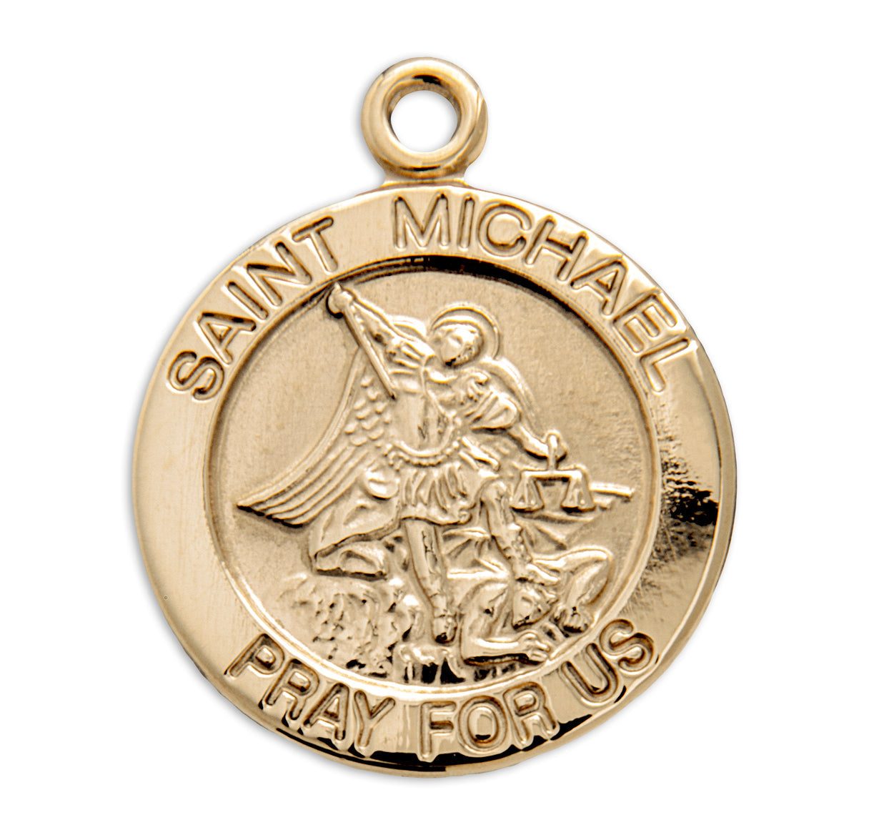 Patron Saint Michael Round Gold Over Sterling Silver Medal Necklace | 16kt Gold Plated .925 Silver