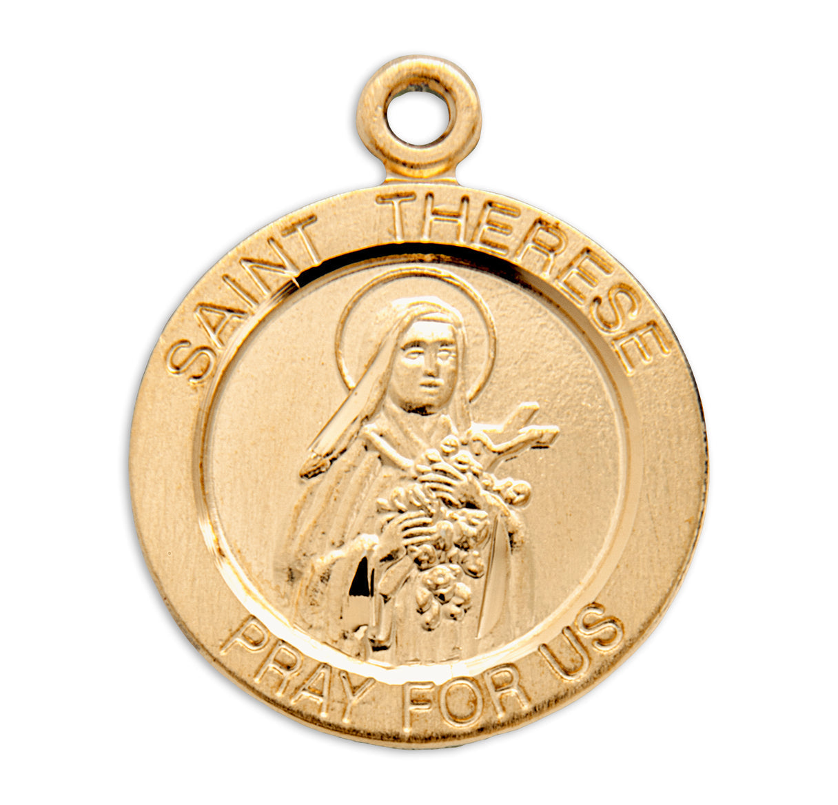 Patron Saint THerese of Lisieux Round Gold Over Sterling Silver Medal Necklace | 16kt Gold Plated .925 Silver