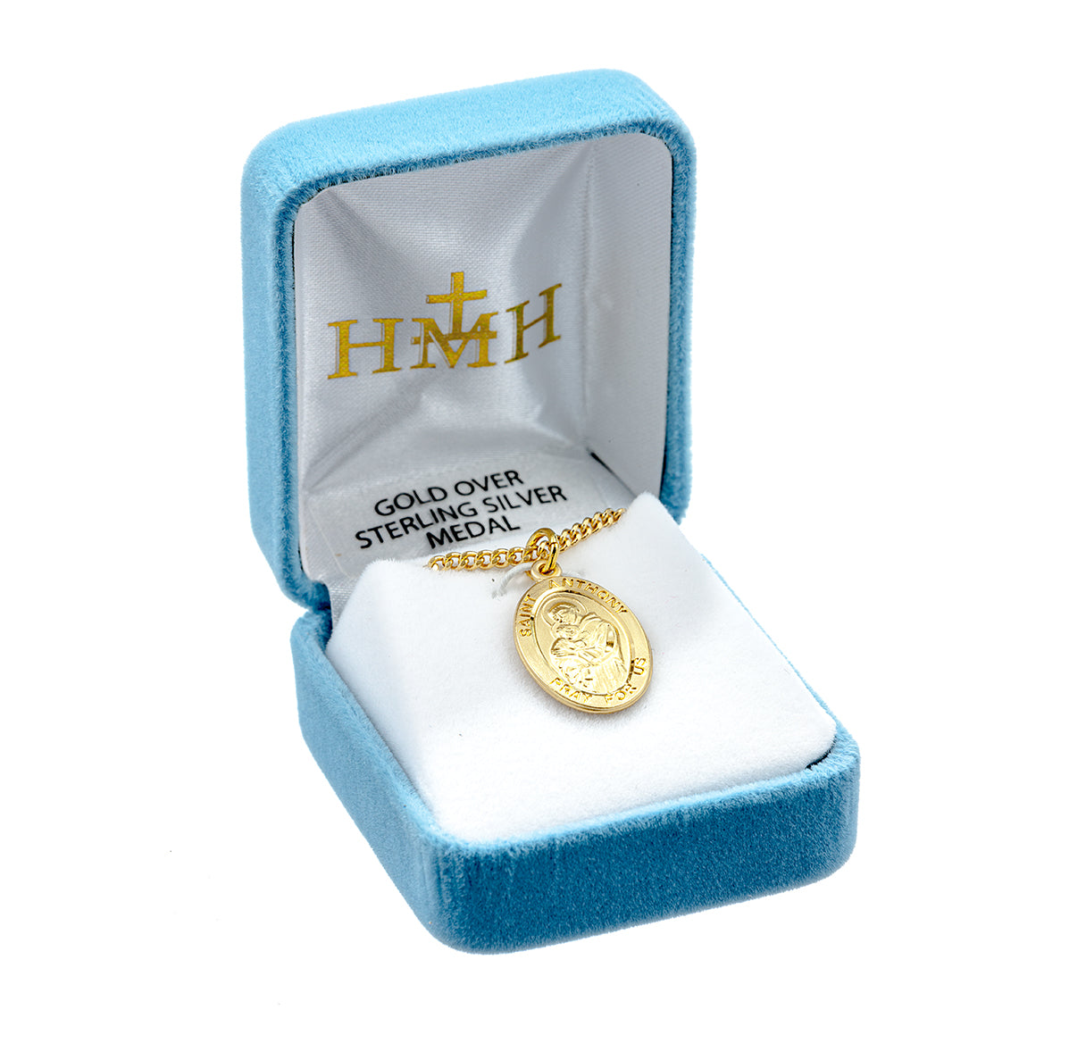Patron Saint Anthony Oval Gold Over Sterling Silver Medal Necklace | 16kt Gold Plated .925 Silver