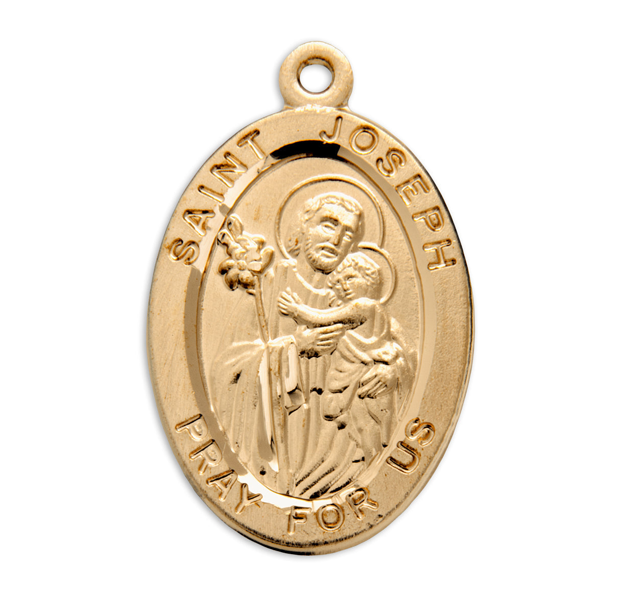 Patron Saint Joseph Oval Gold Over Sterling Silver Medal Necklace | 16kt Gold Plated .925 Silver
