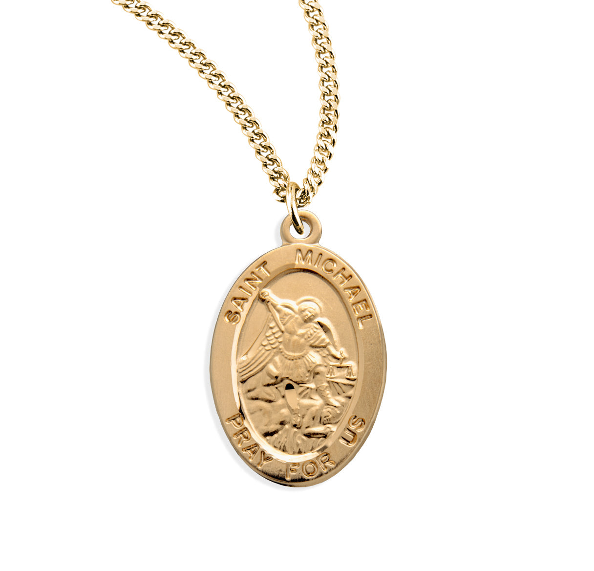 Patron Saint Michael Oval Gold Over Sterling Silver Medal Necklace | 16kt Gold Plated .925 Silver