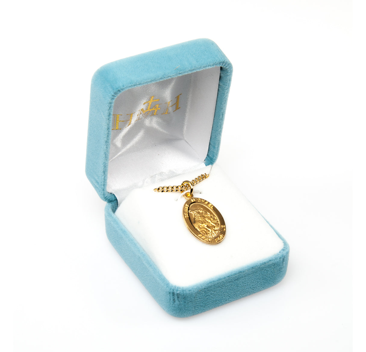 Patron Saint Michael Oval Gold Over Sterling Silver Medal Necklace | 16kt Gold Plated .925 Silver