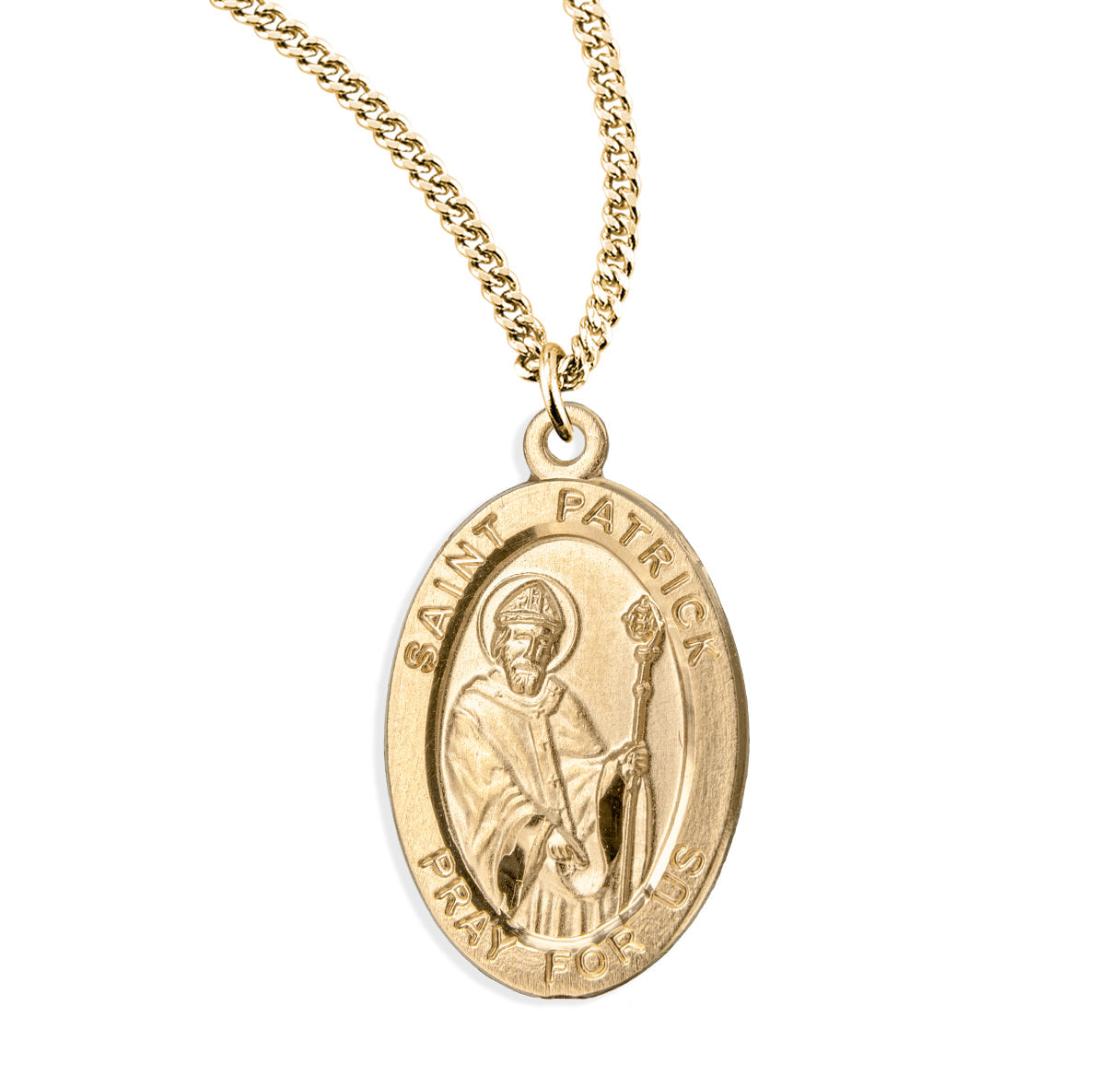 Patron Saint Patrick Oval Gold Over Sterling Silver Medal Necklace | 16kt Gold Plated .925 Silver