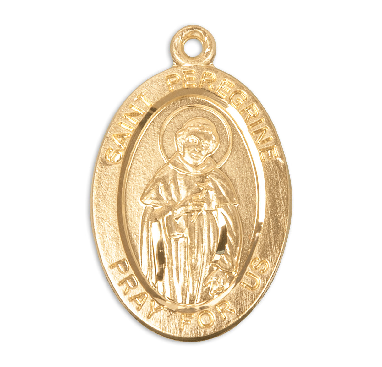 Patron Saint Peregrine Oval Gold Over Sterling Silver Medal Necklace | 16kt Gold Plated .925 Silver