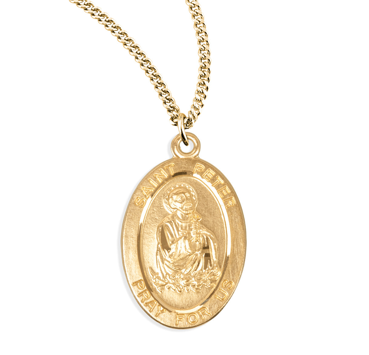 Patron Saint Peter Oval Gold Over Sterling Silver Medal Necklace | 16kt Gold Plated .925 Silver