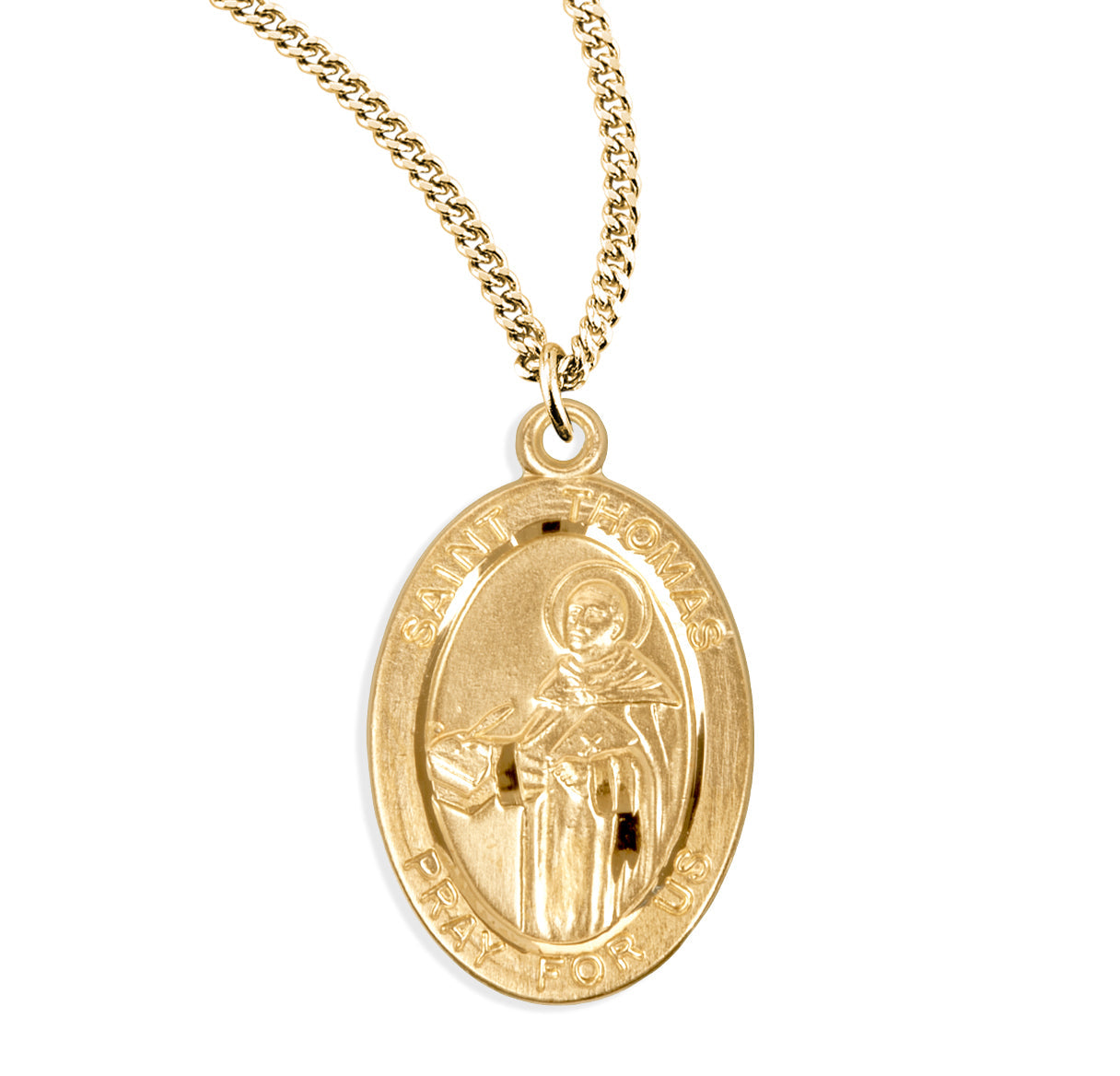 Patron Saint Thomas Oval Gold Over Sterling Silver Medal Necklace | 16kt Gold Plated .925 Silver
