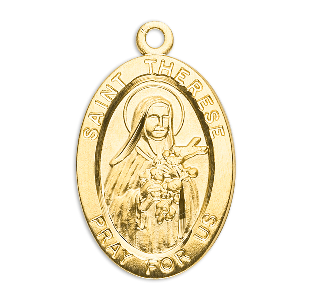 Patron Saint THerese of Lisieux Oval Gold Over Sterling Silver Medal Necklace | 16kt Gold Plated .925 Silver
