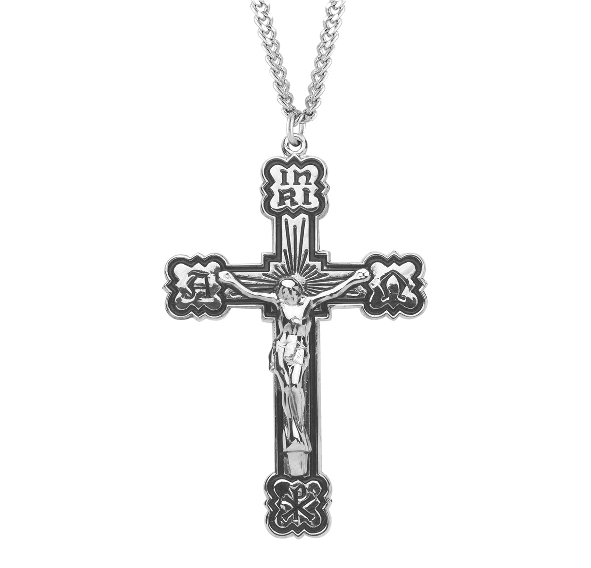 Alpha and Omega Enameled Sterling Silver Medal Necklace | .925 Silver