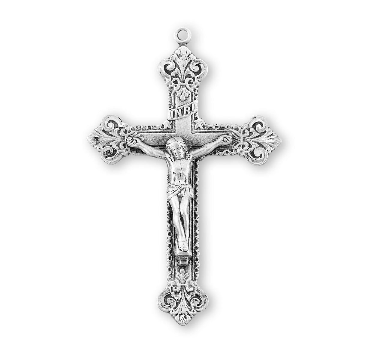 Scroll Design Sterling Silver Crucifix Necklace | .925 Silver