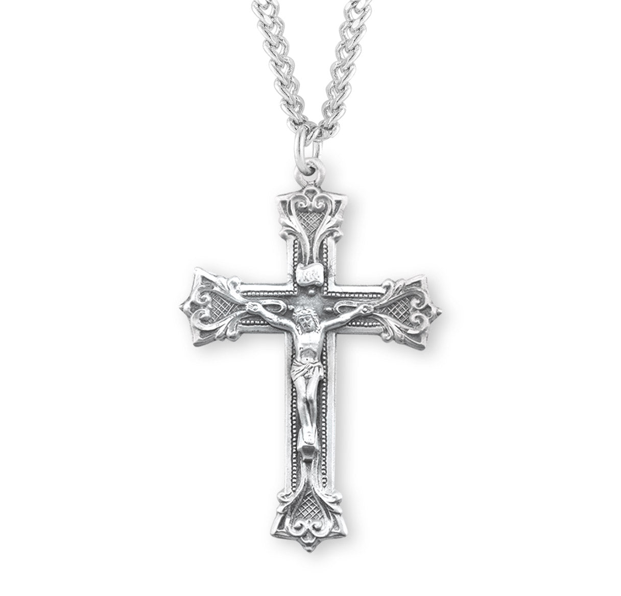 Gothic Scroll Style Sterling Silver Crucifix Necklace | .925 Silver