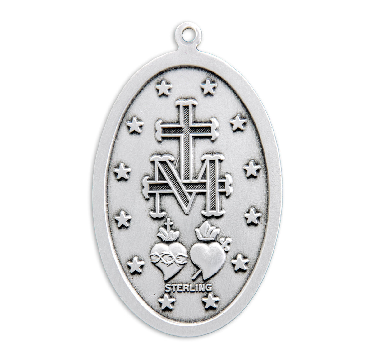 Sterling Silver Oval Miraculous Medal Pendant with Chain | .925 Silver