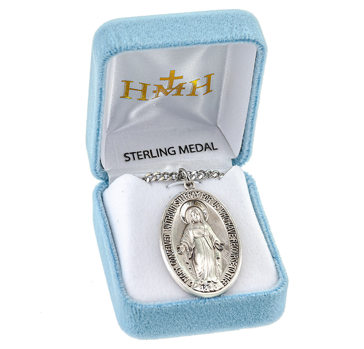 Sterling Silver Oval Miraculous Medal Pendant with Chain | .925 Silver