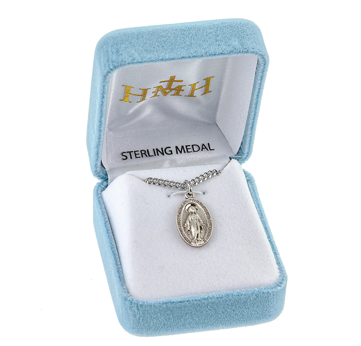 Sterling Silver Oval Miraculous Medal Pendant with Chain | .925 Silver