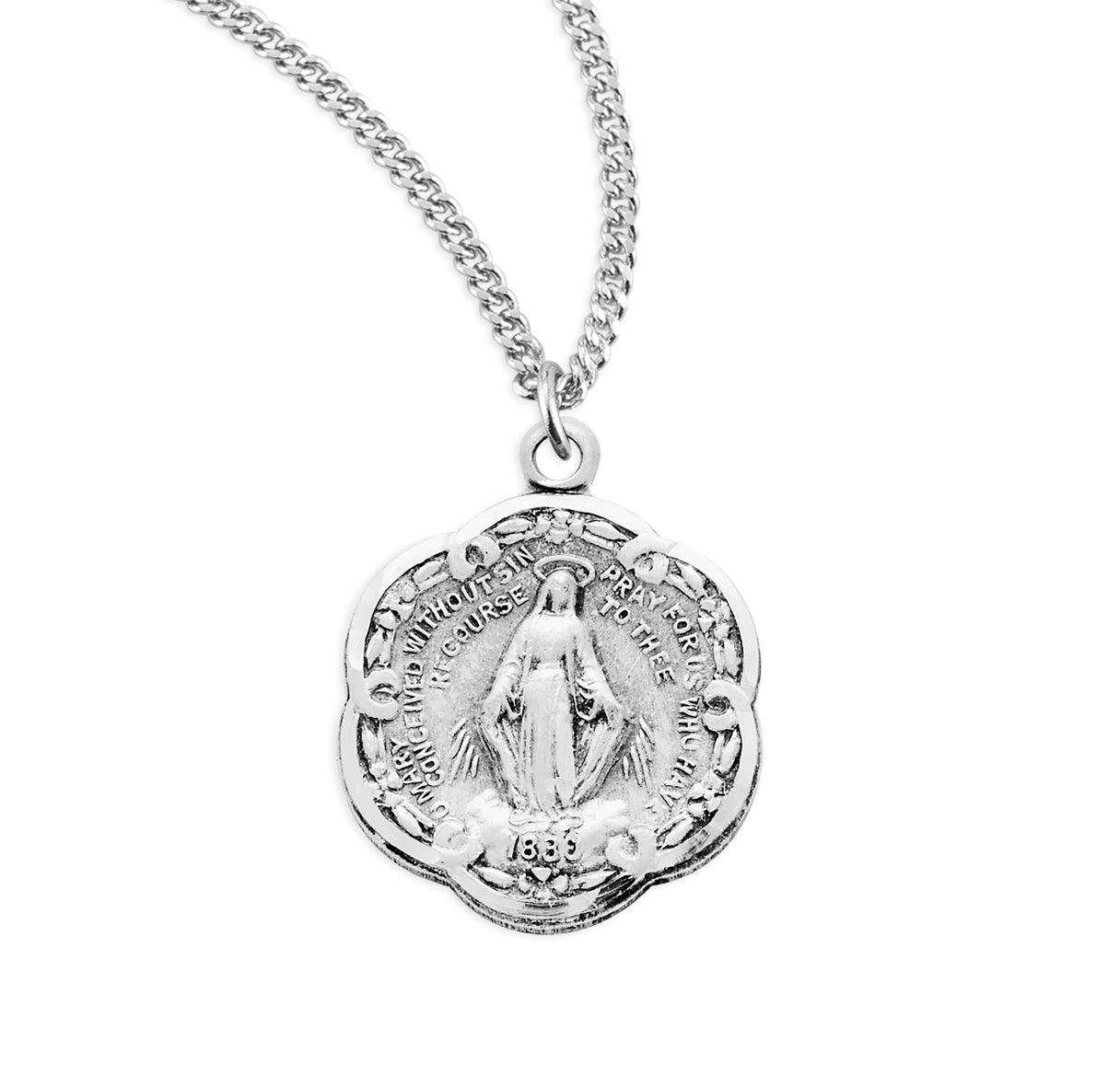 Sterling Silver Miraculous Medal Pendant with Chain | .925 Silver
