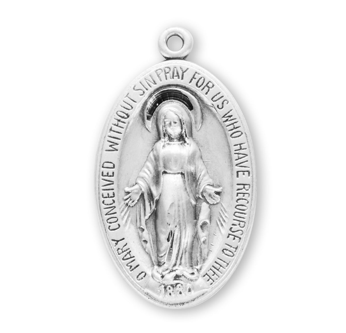 Sterling Silver Oval Sterling Silver Miraculous Medal Pendant with Chain | .925 Silver