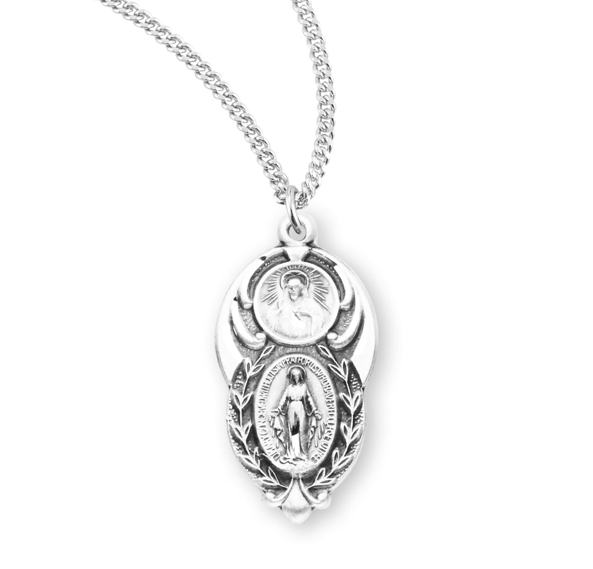 Sterling Silver Miraculous Medal Pendant Scapular Combination with Chain | .925 Silver