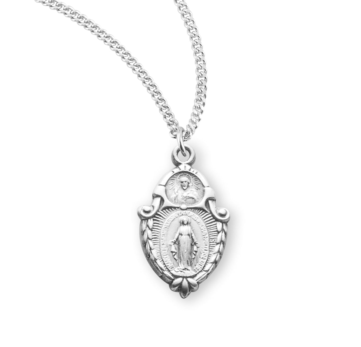 Sterling Silver Miraculous Medal Pendant Scapular Combination with Chain | .925 Silver