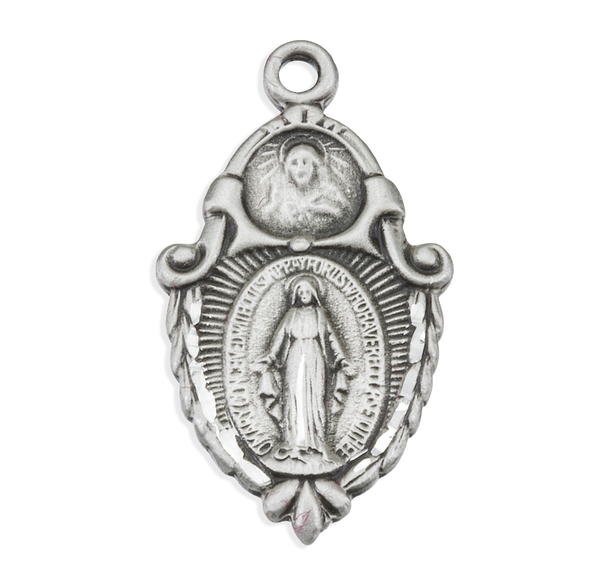 Sterling Silver Miraculous Medal Pendant Scapular Combination with Chain | .925 Silver