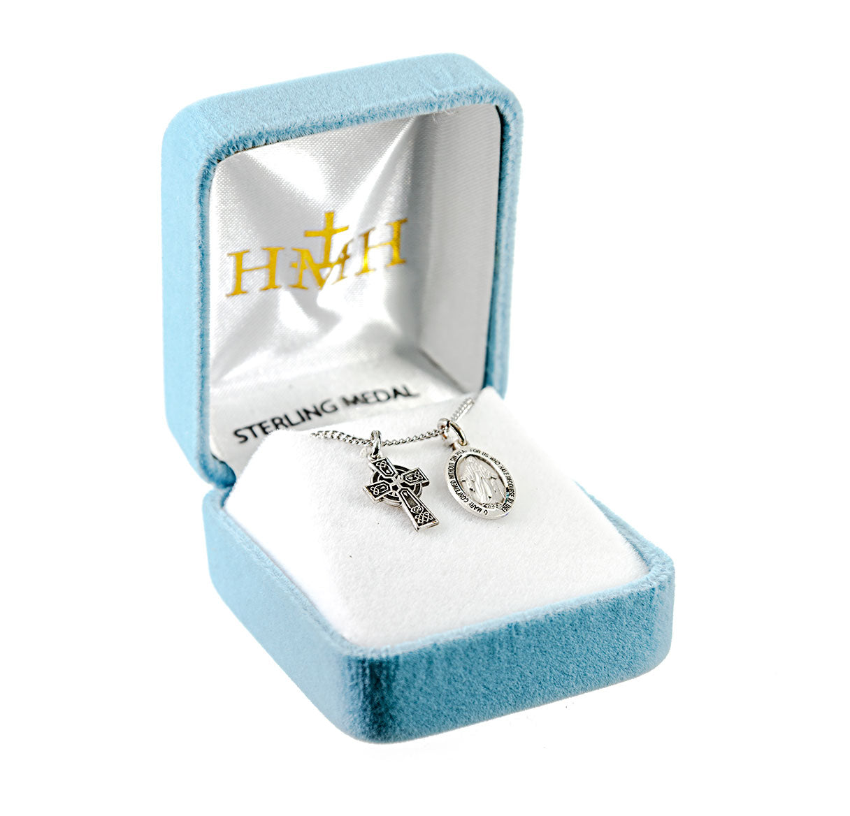 Sterling Silver Miraculous Medal and Small Celtic Cross Necklace | .925 Silver