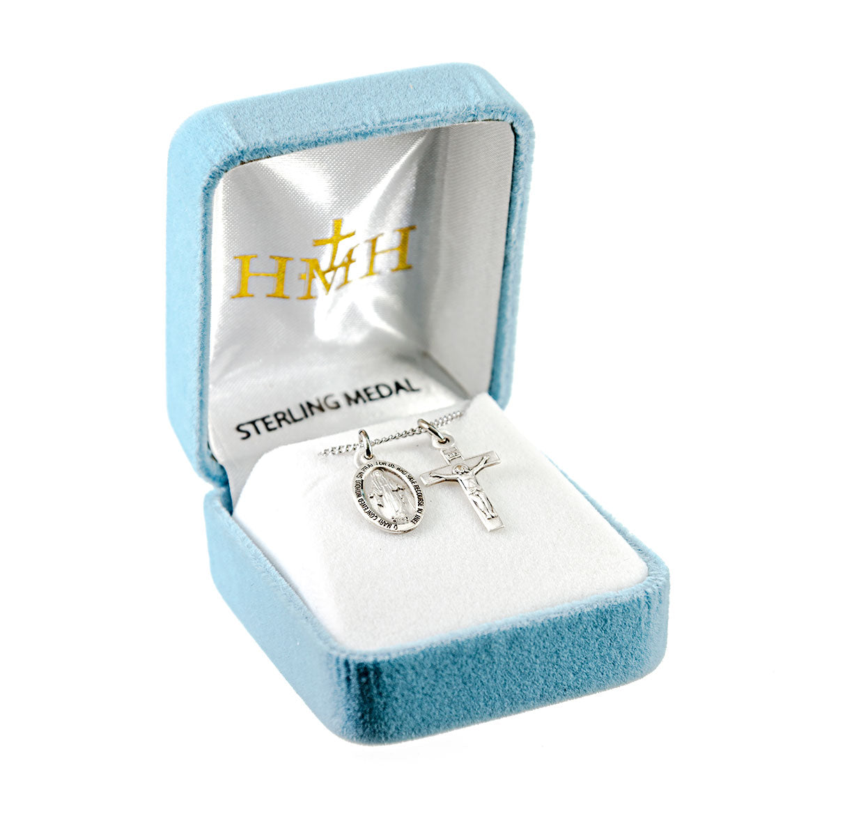 Sterling Silver Miraculous Medal and Small Crucifix Necklace | .925 Silver