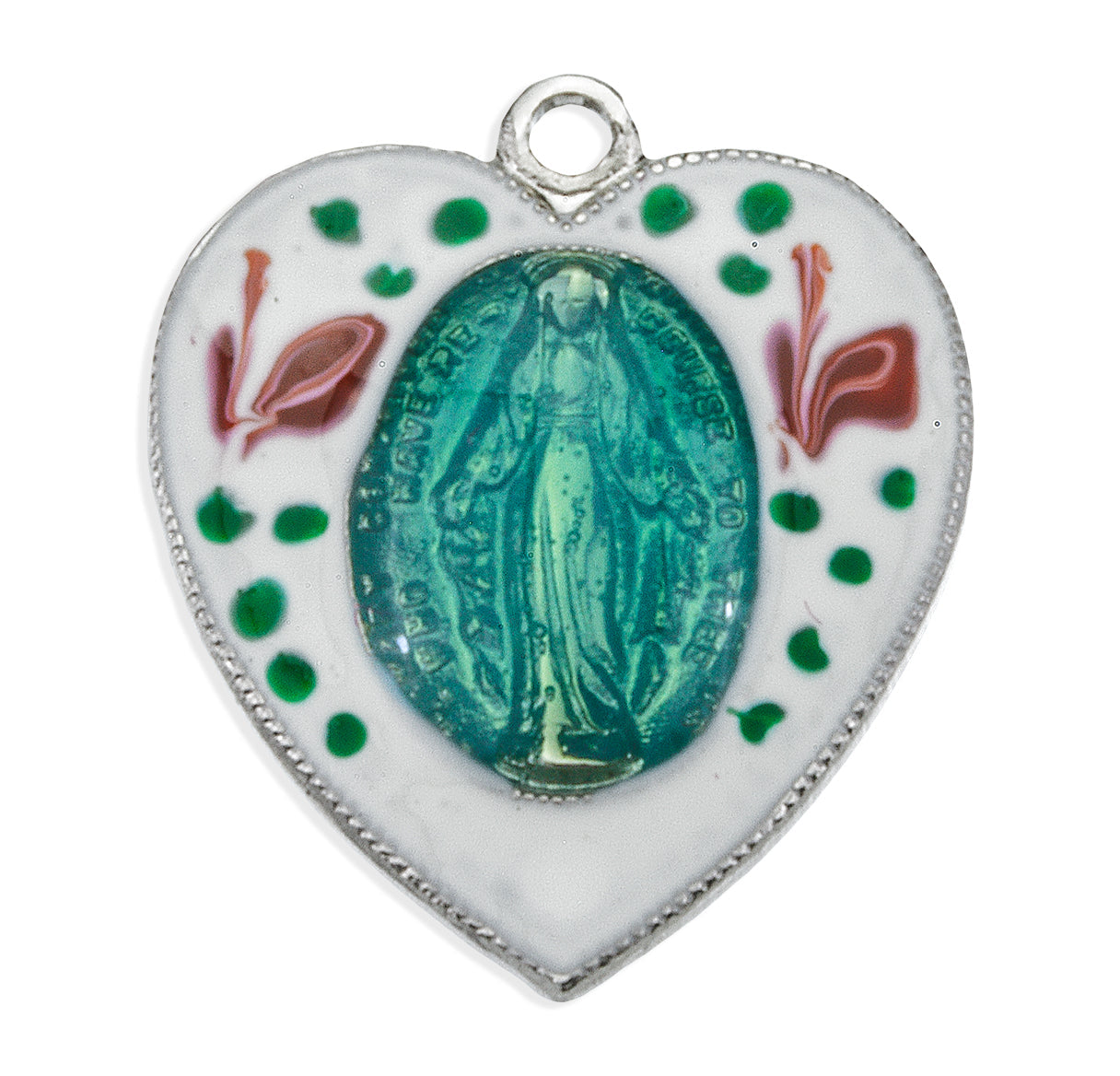 Sterling Silver Enameled Miraculous Medal Pendant with Chain | .925 Silver