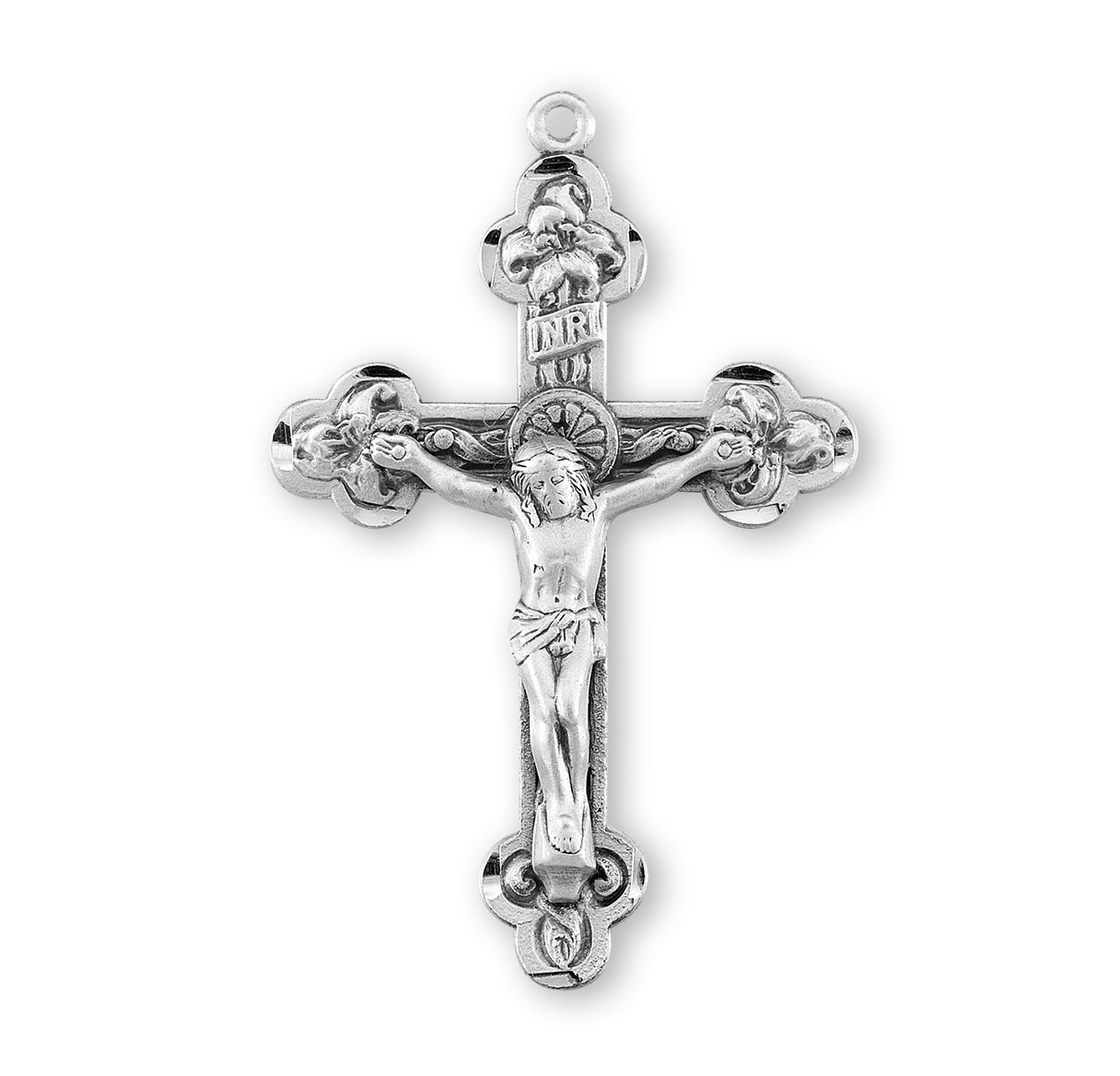 Reliefed Leaf Sterling Silver Crucifix Necklace | .925 Silver