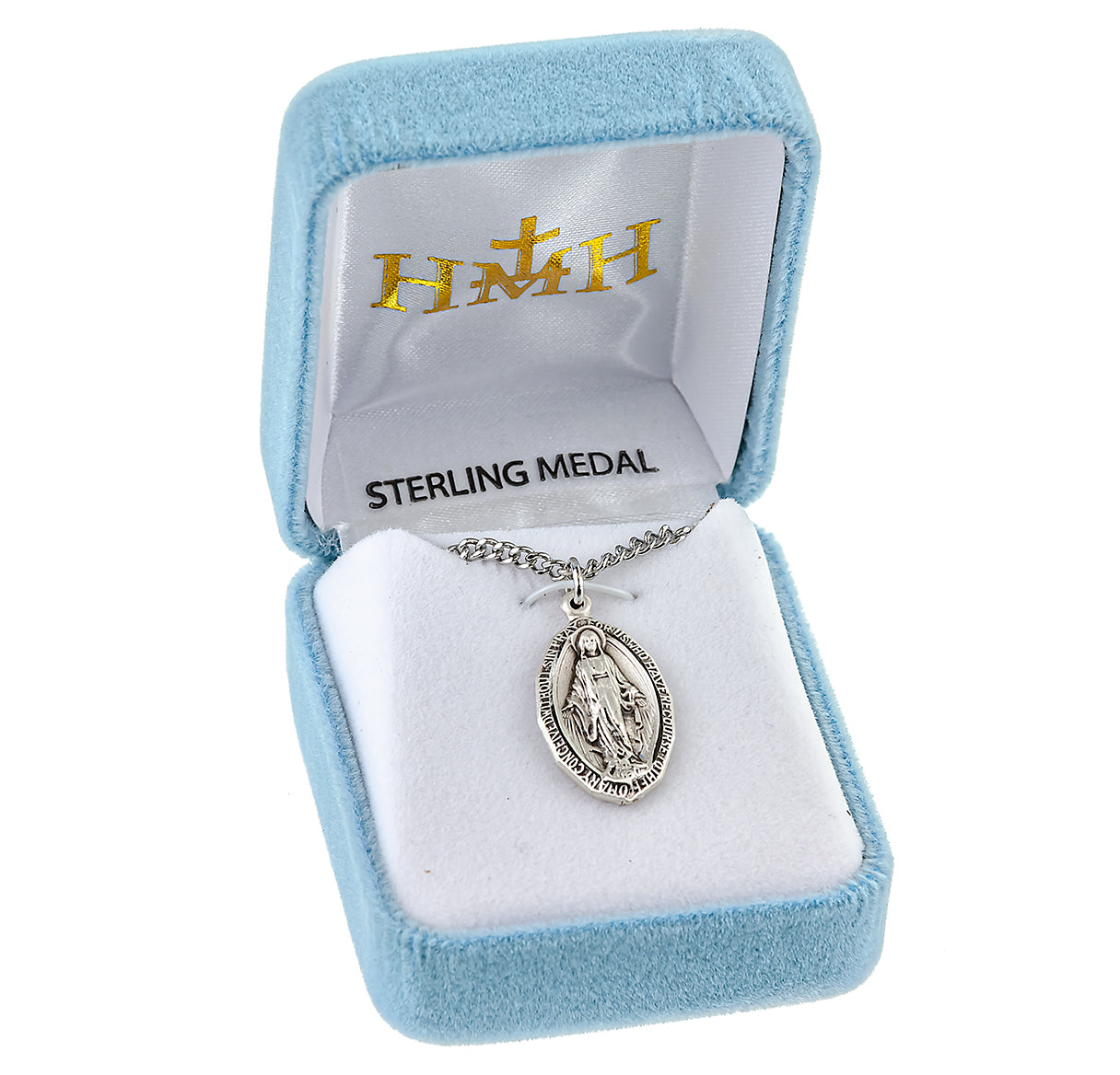 Sterling Silver Oval Miraculous Medal Pendant with Chain | .925 Silver
