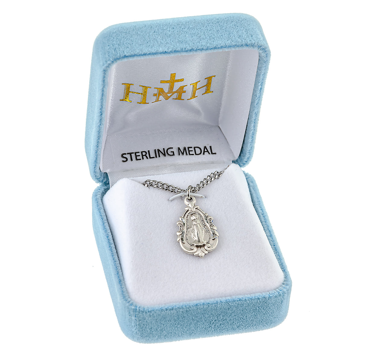 Sterling Silver Fancy Baroque Miraculous Medal Pendant with Chain | .925 Silver