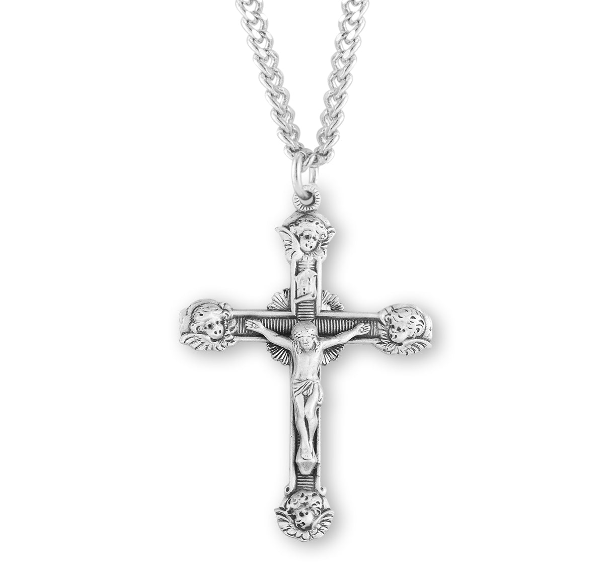 Angel Tipped Sterling Silver Crucifix Necklace | .925 Silver