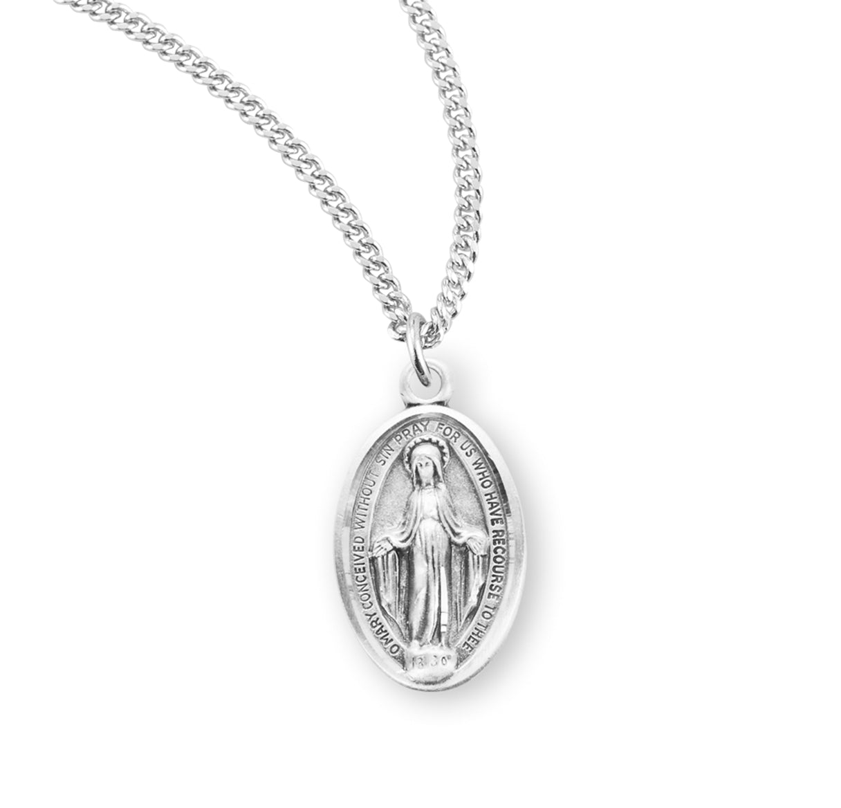 Sterling Silver Oval Miraculous Medal Pendant with Chain | .925 Silver