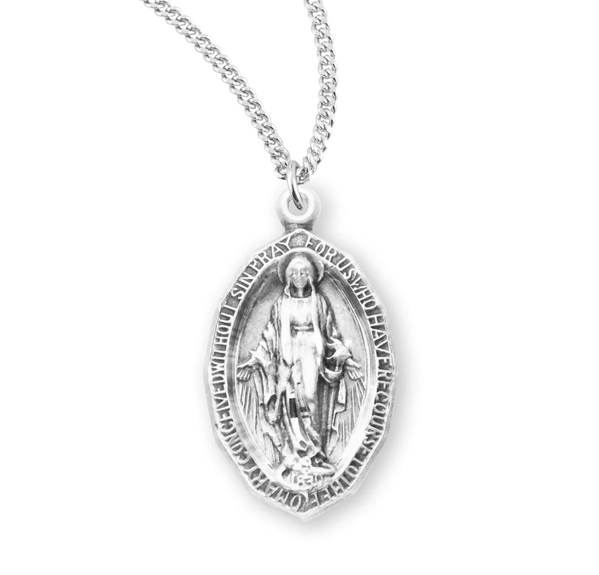Sterling Silver Oval Miraculous Medal Pendant with Chain | .925 Silver