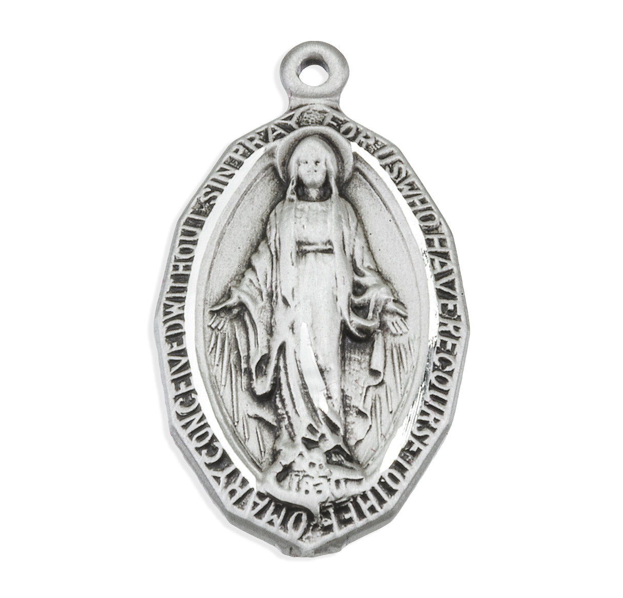 Sterling Silver Oval Miraculous Medal Pendant with Chain | .925 Silver