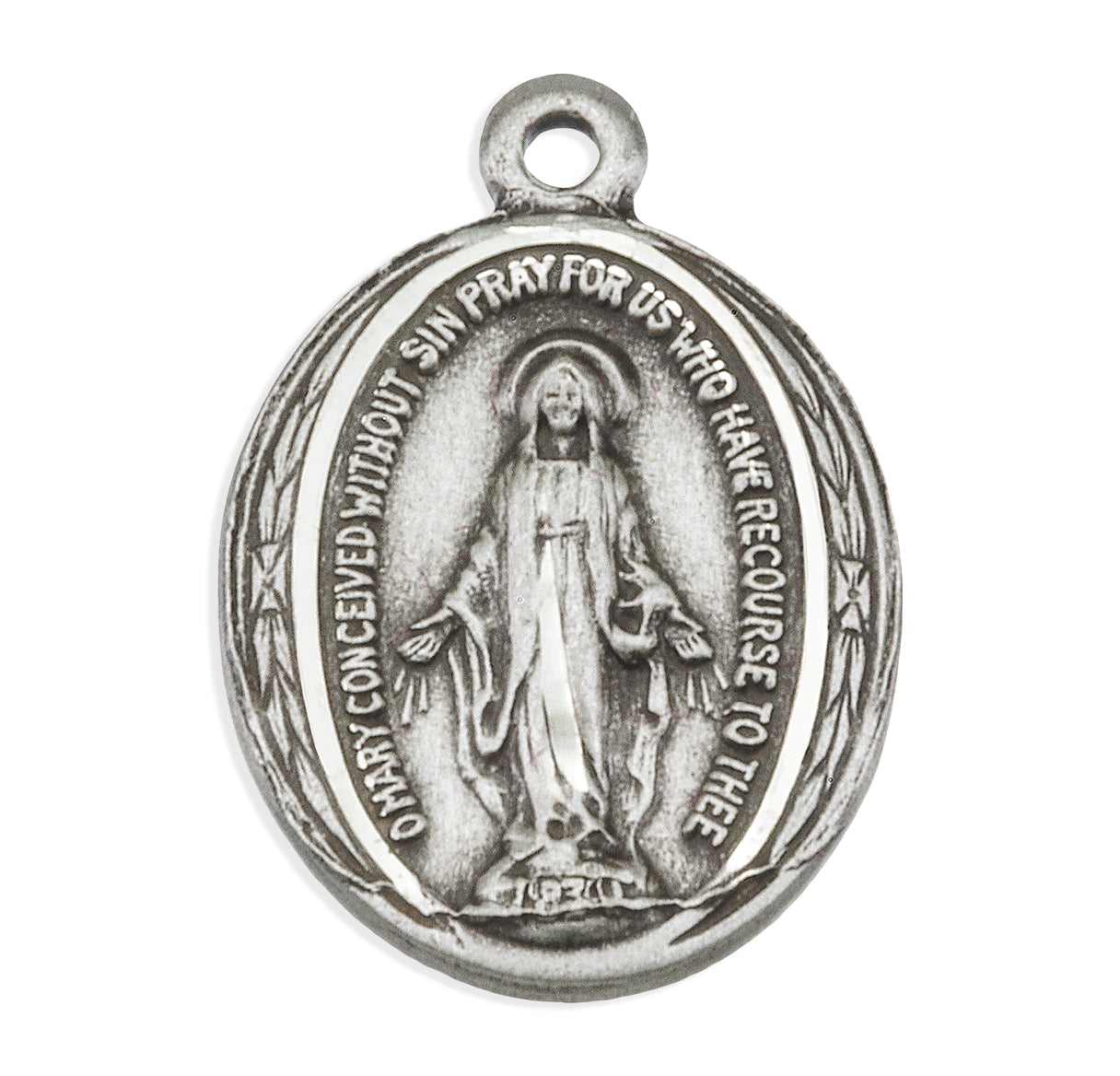 Sterling Silver Oval Miraculous Medal Pendant with Chain | .925 Silver
