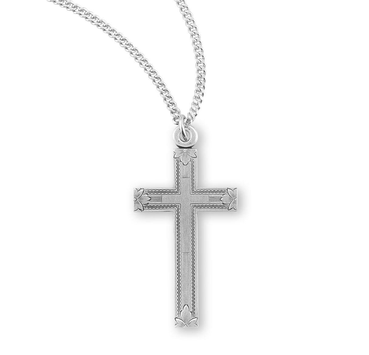 Sterling Silver Engraved Cross in Cross Necklace | .925 Silver