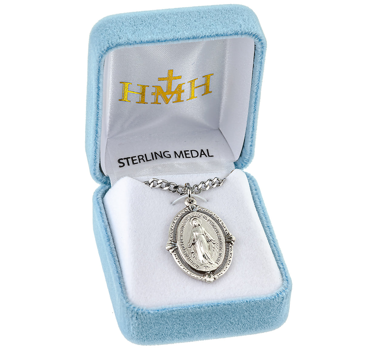 Sterling Silver Oval Miraculous Medal Pendant with Chain | .925 Silver