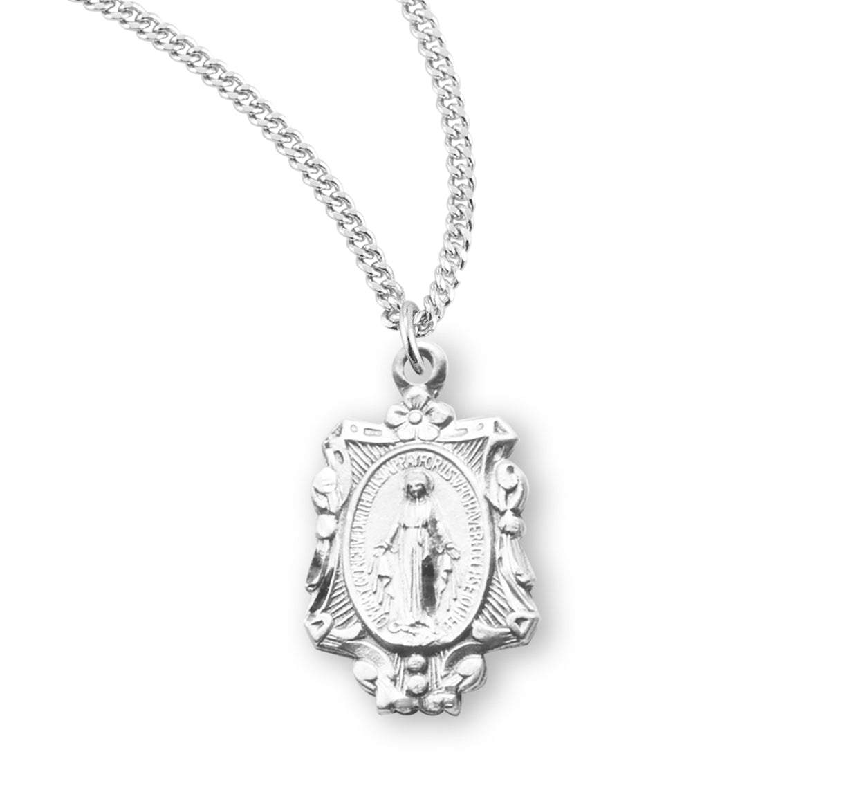Sterling Silver Miraculous Medal Pendant with Chain | .925 Silver