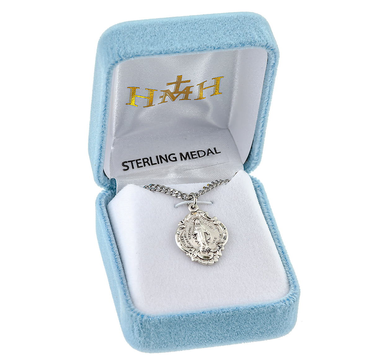 Sterling Silver Fancy Baroque Style Miraculous Medal Pendant with Chain | .925 Silver