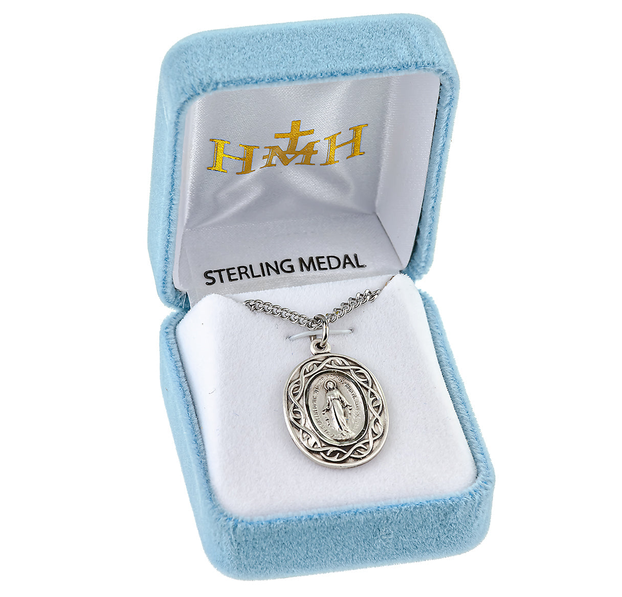 Miraculous Medal Pendant with Chain Oval Sterling Silver "Crown of Thorns" Medal Pendant with Chain | .925 Silver